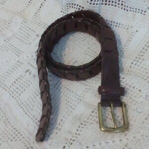 38" GENUINE LEATHER TABS BONDED LINKS MADE IN ARGENTINA SOLID BRASS BUCKLE BELT